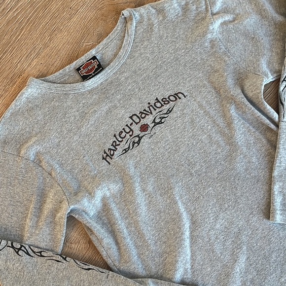 Vintage 90s Harley Davidson Roswell NM Long Sleeve Tee Womens Large Gray Fitted - Picture 5 of 10